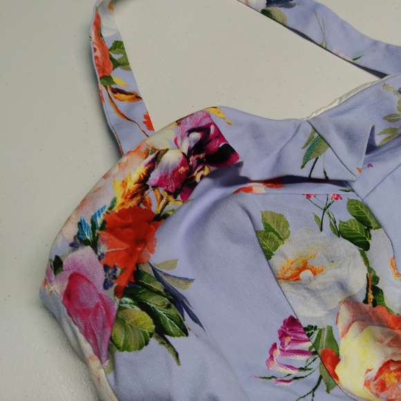 Purple Floral Bustier Crop Halter Top Vacation Size S - Picture 2 of 5